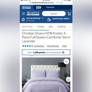 Comforter set, bedding and accessories.  Great for girl’s room or dorm room.